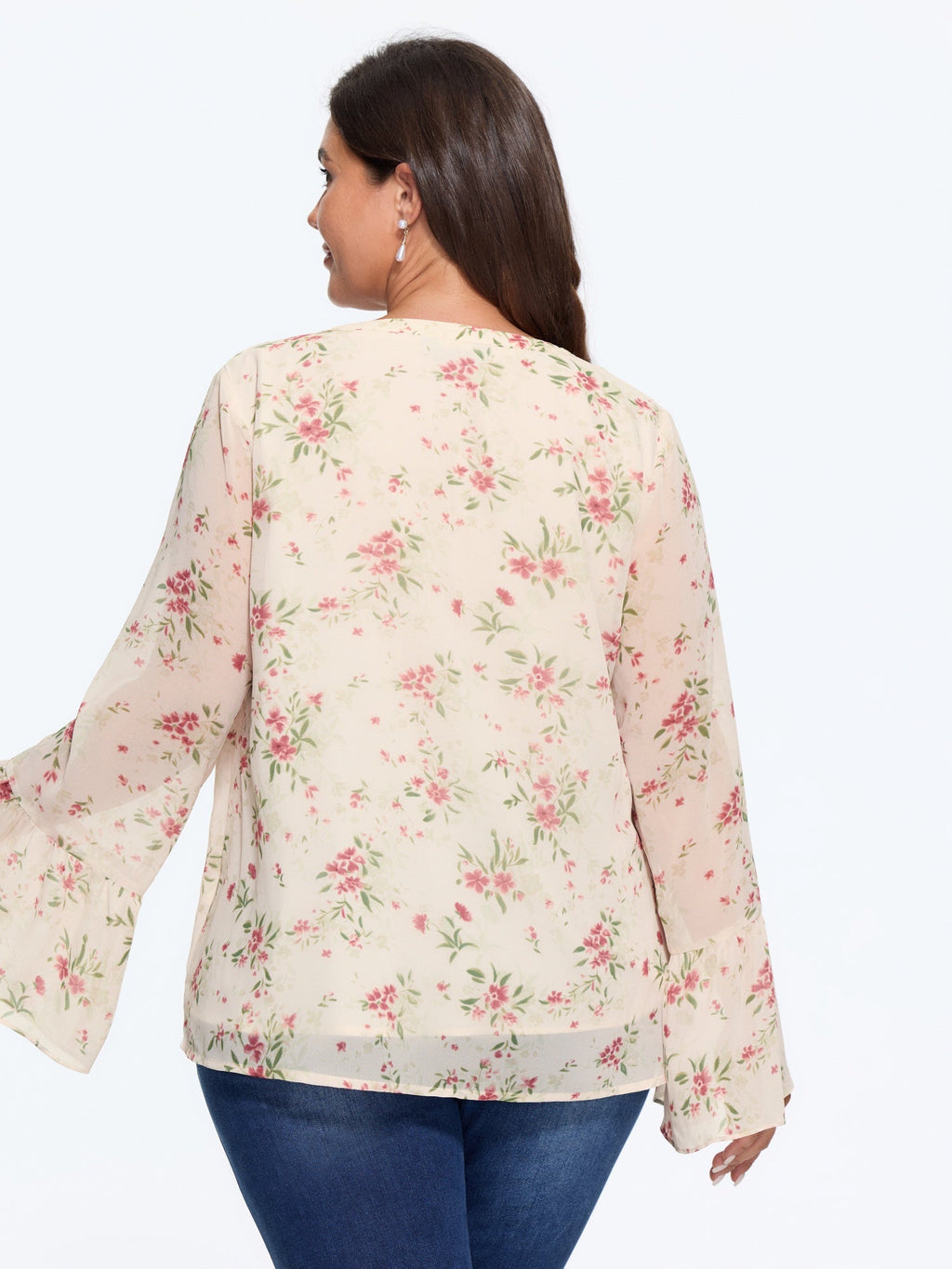 Floral Print Front Button Pleated Chiffon Blouse