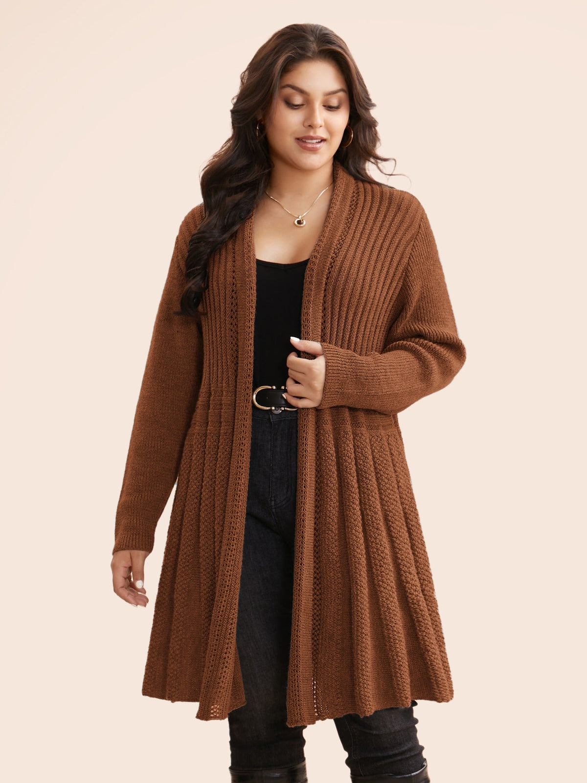 Plain Textured Kimono Collar Cardigan