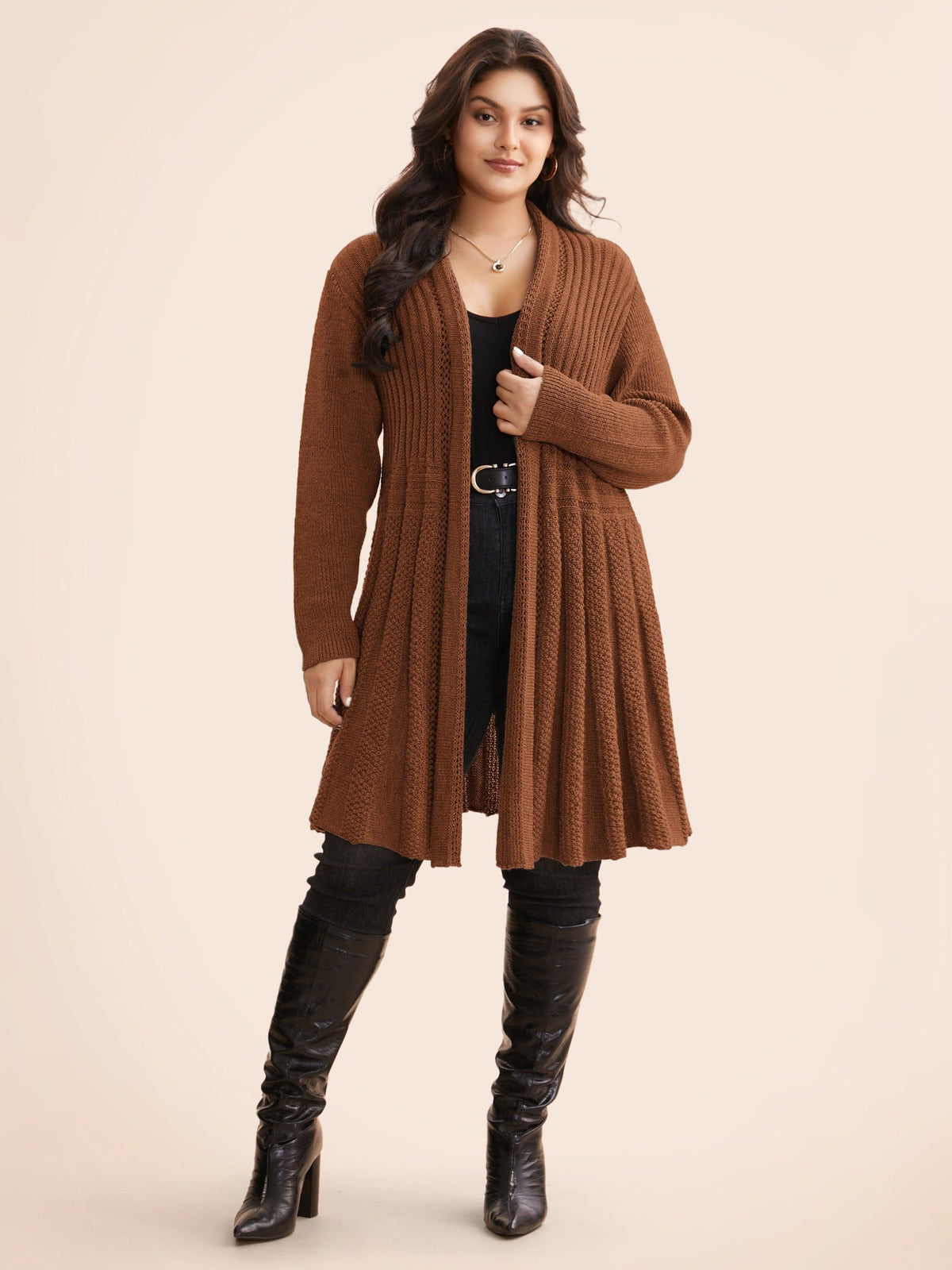 Plain Textured Kimono Collar Cardigan