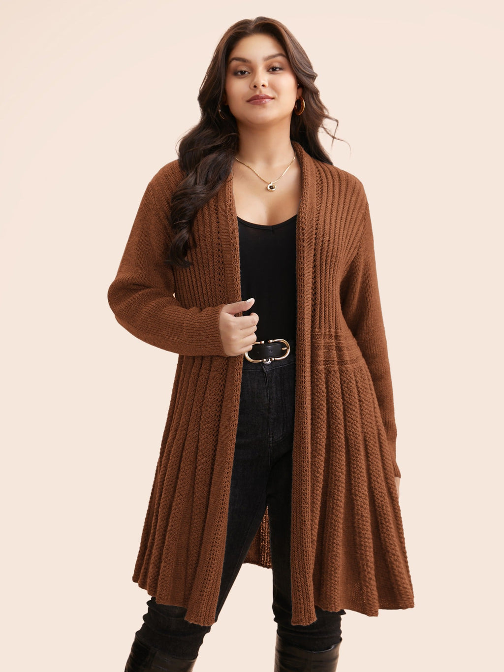 Plain Textured Kimono Collar Cardigan