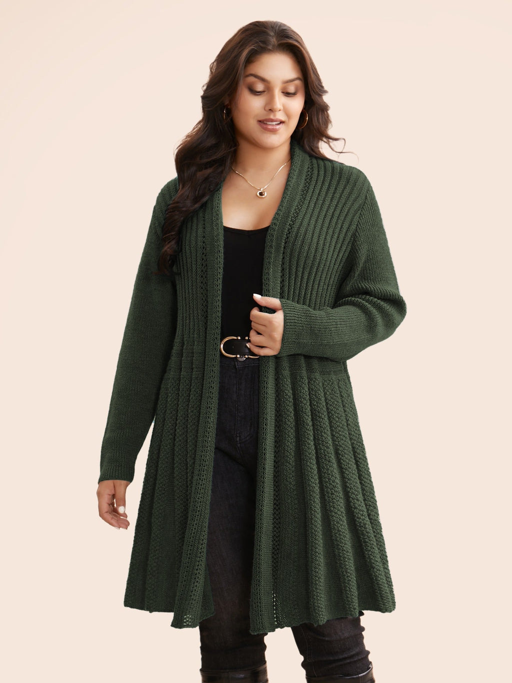 Plain Textured Kimono Collar Cardigan