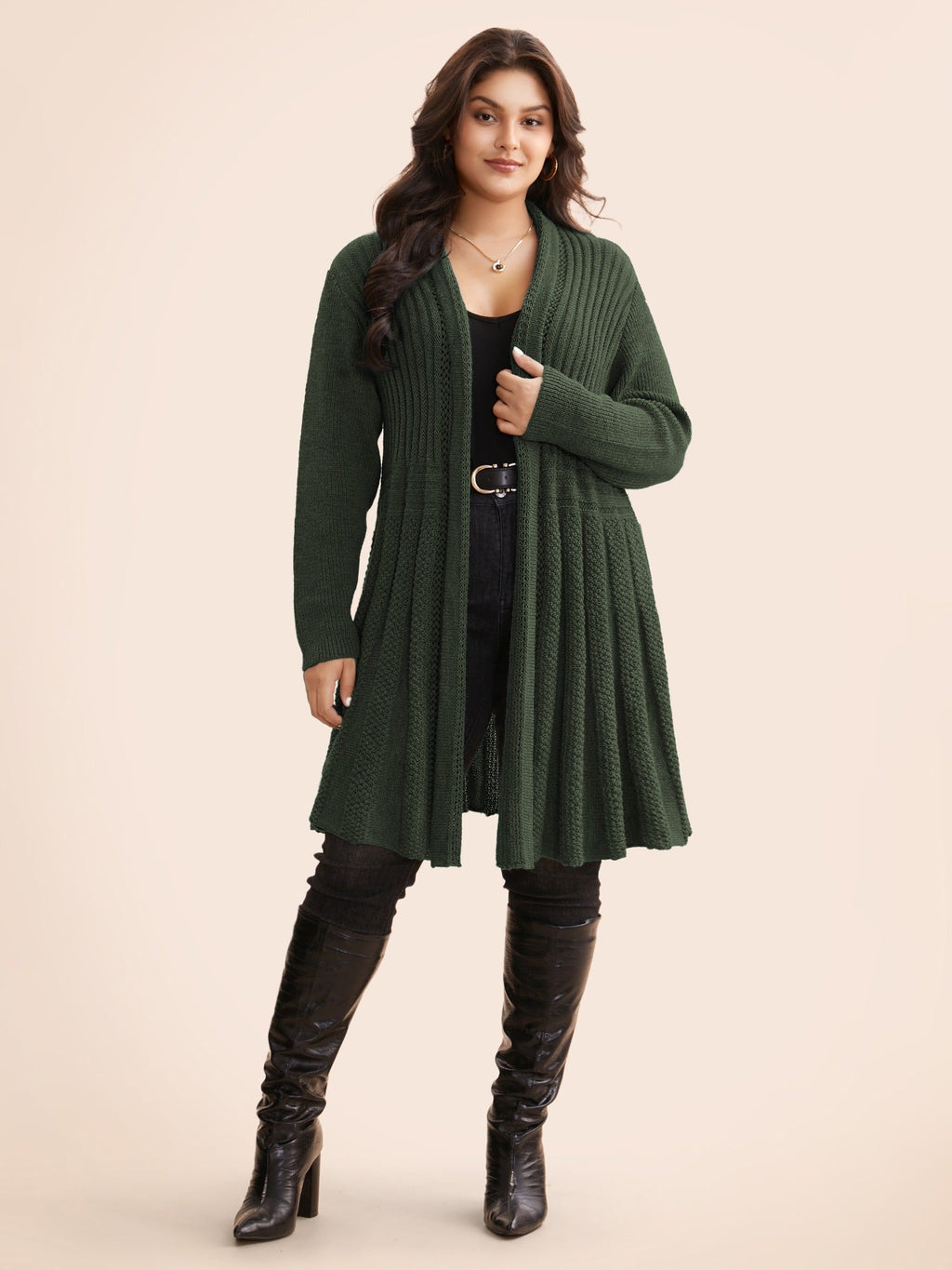 Plain Textured Kimono Collar Cardigan