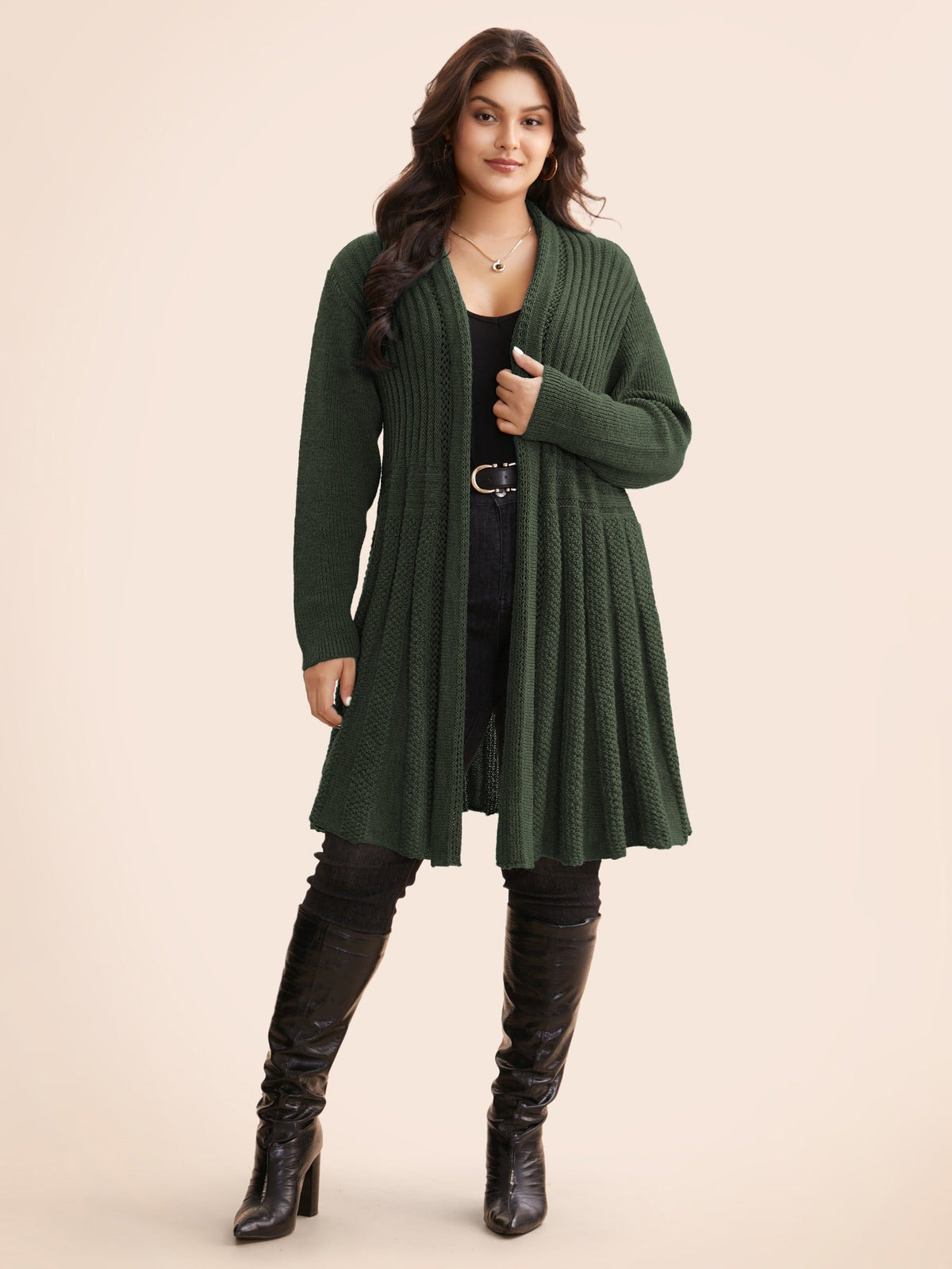 Plain Textured Kimono Collar Cardigan
