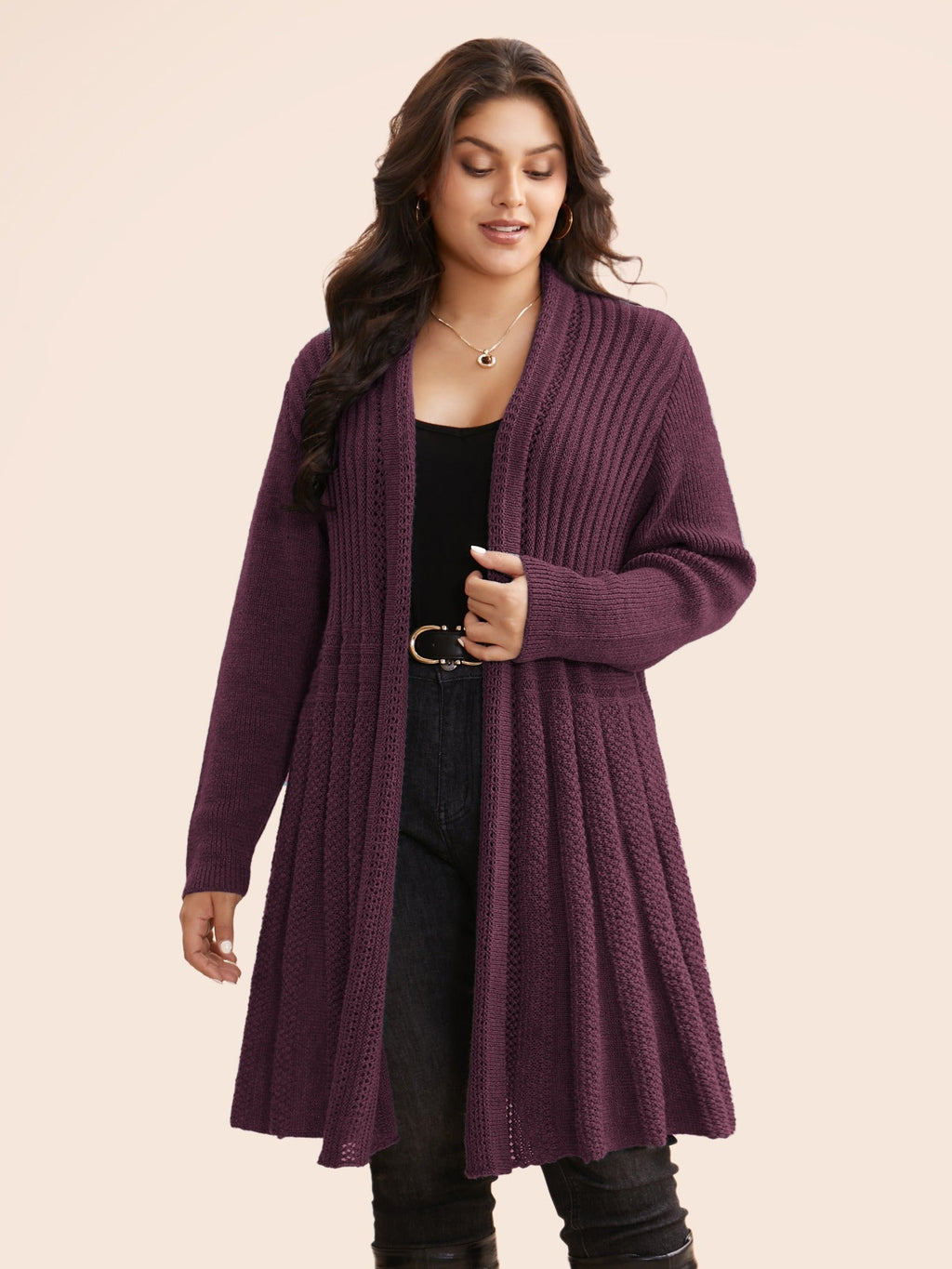 Plain Textured Kimono Collar Cardigan