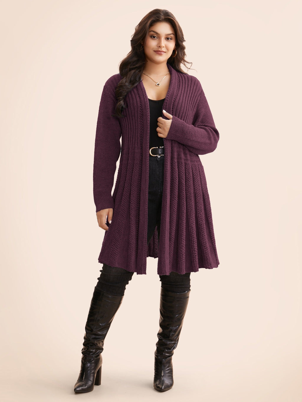 Plain Textured Kimono Collar Cardigan