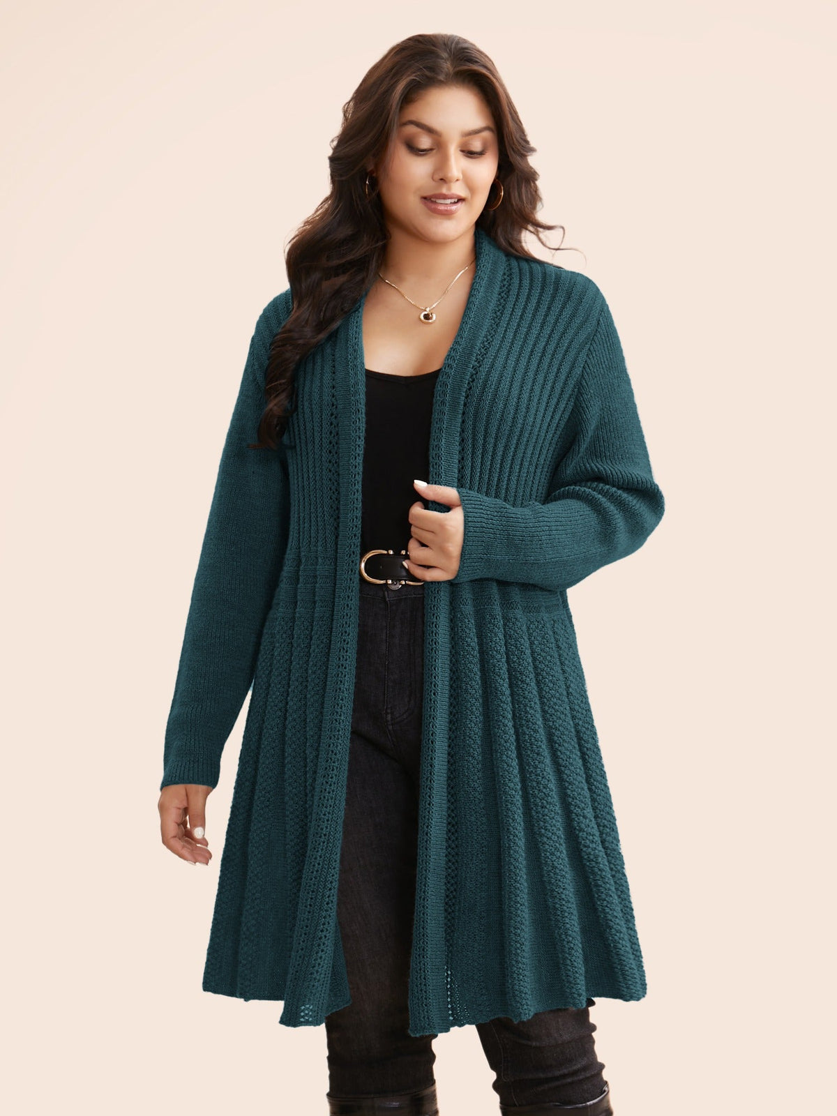 Plain Textured Kimono Collar Cardigan