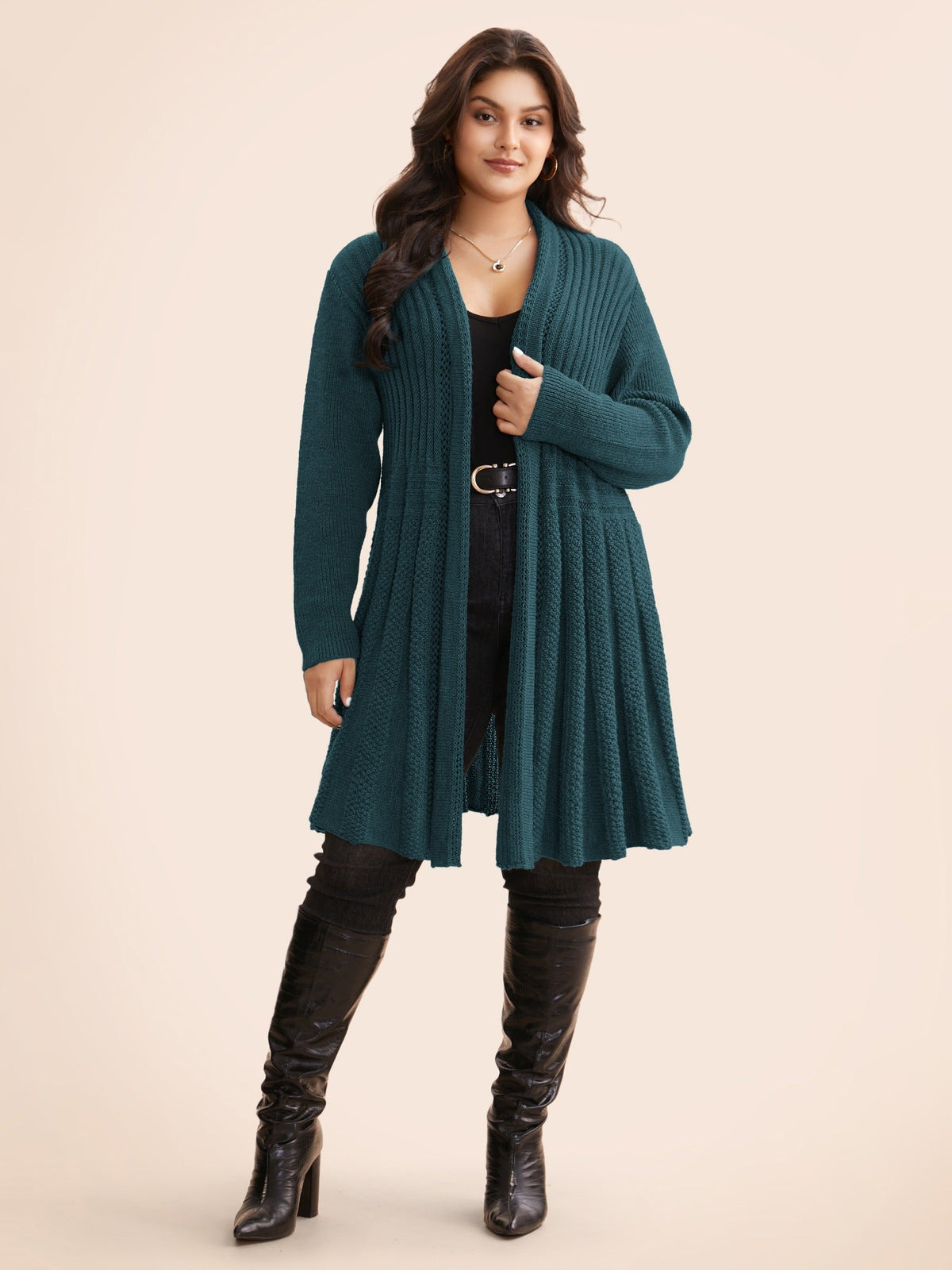 Plain Textured Kimono Collar Cardigan
