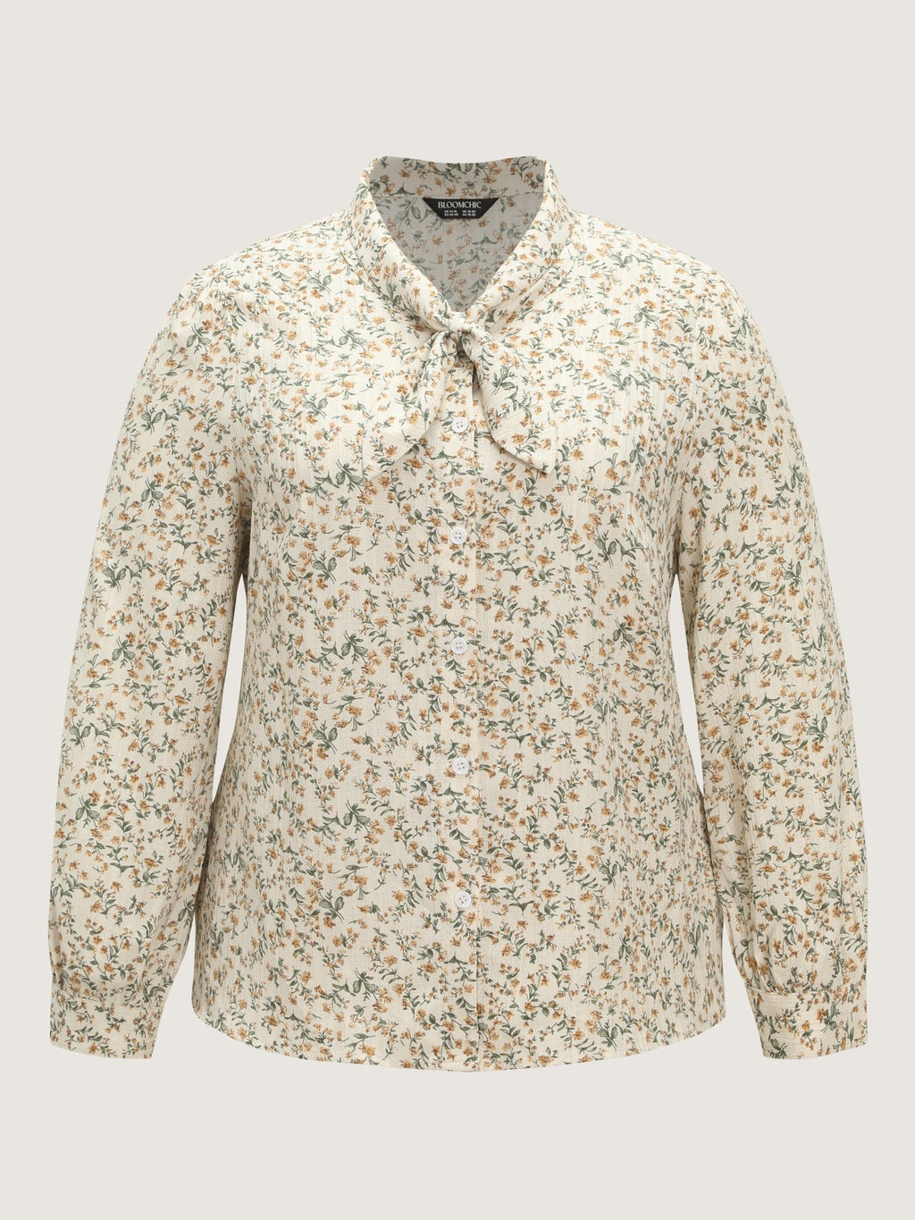 Ditsy Floral Print Bow Tie Button‑Down Blouse