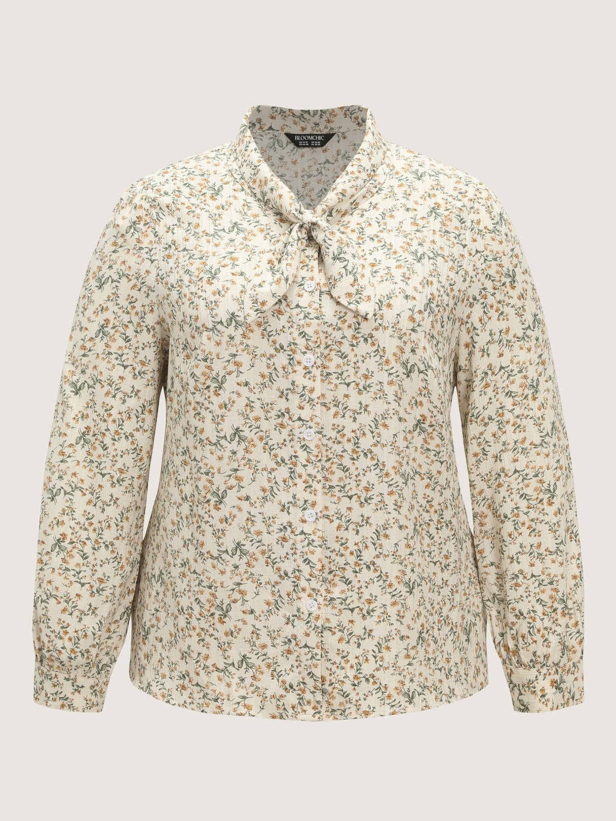 Ditsy Floral Print Bow Tie Button‑Down Blouse