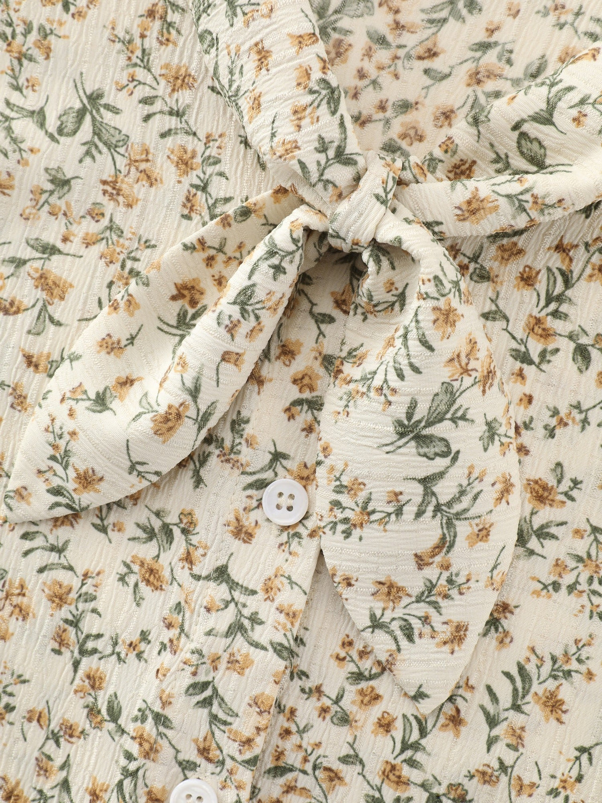 Ditsy Floral Print Bow Tie Button‑Down Blouse