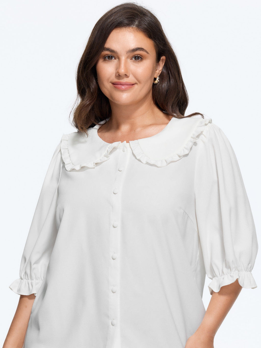 Peter Pan Collar Puff Sleeve Ruffle Blouse