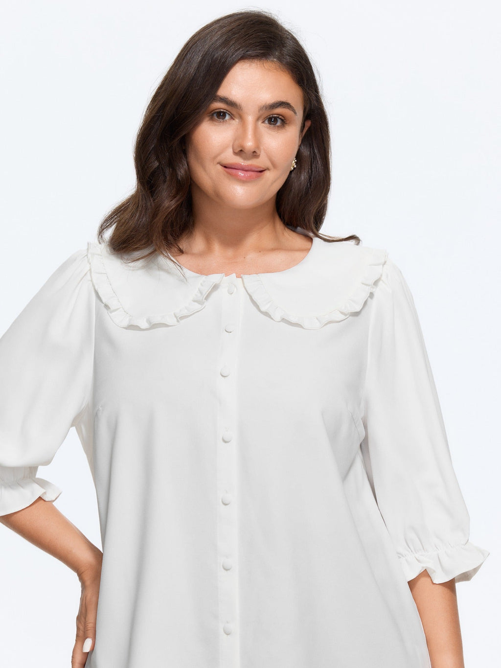 Peter Pan Collar Puff Sleeve Ruffle Blouse