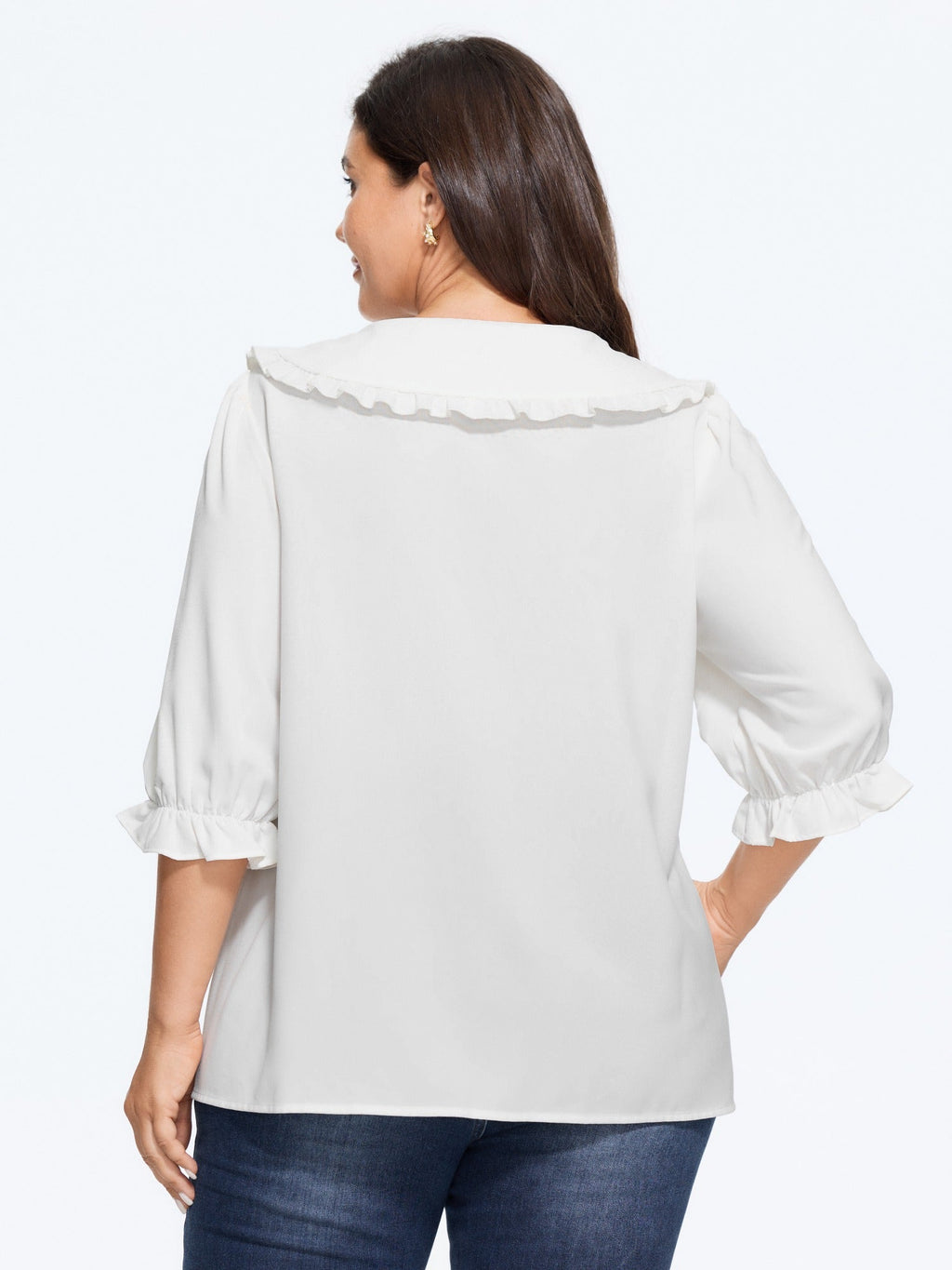 Peter Pan Collar Puff Sleeve Ruffle Blouse
