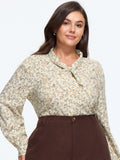 Ditsy Floral Print Bow Tie Button‑Down Blouse