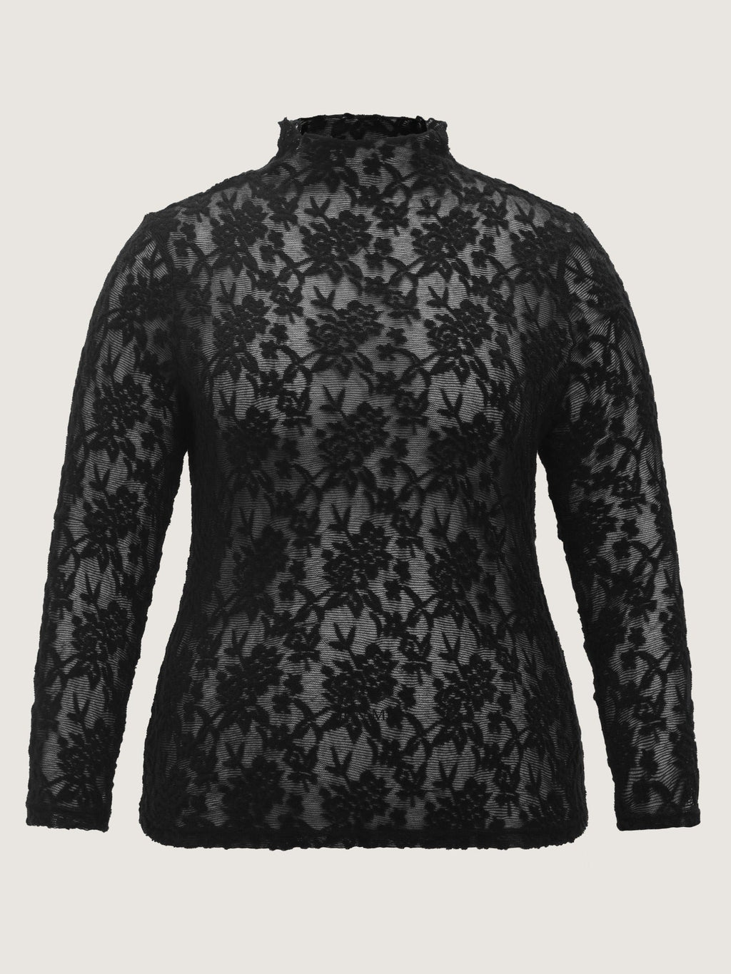 Mock Neck Floral Sheer Lace Mesh Top
