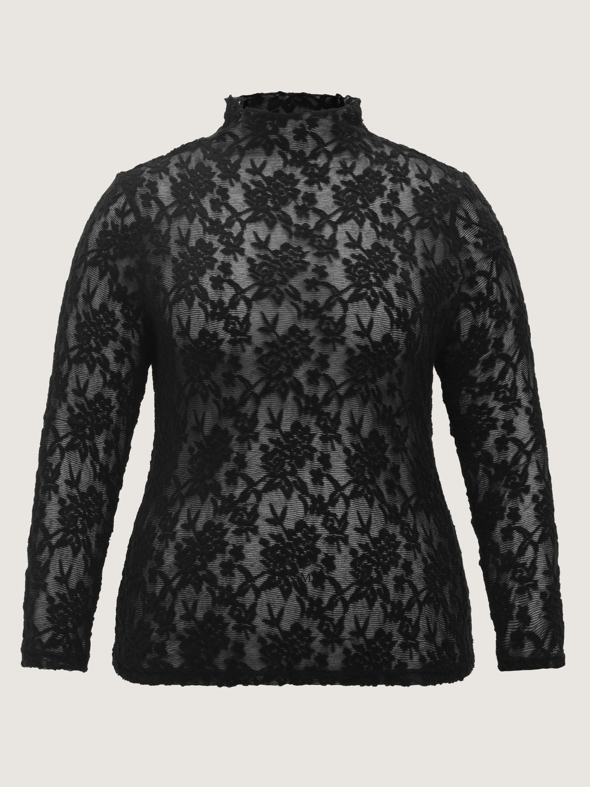 Mock Neck Floral Sheer Lace Mesh Top