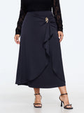 Satin Ruffle Hem Twisted Waist Flowy Skirt