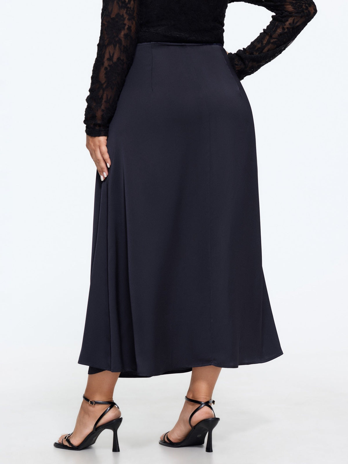 Satin Ruffle Hem Twisted Waist Flowy Skirt