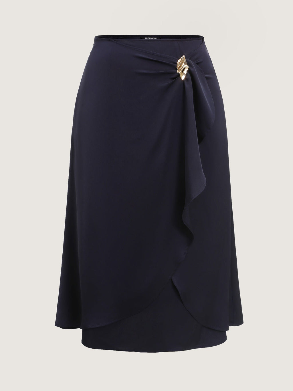 Satin Ruffle Hem Twisted Waist Flowy Skirt