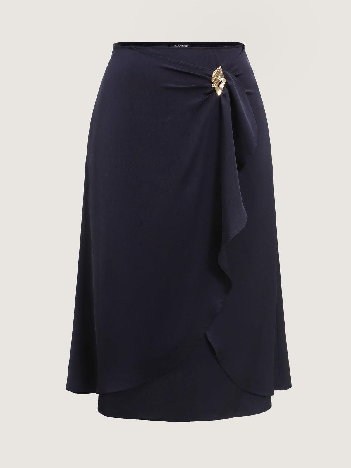 Satin Ruffle Hem Twisted Waist Flowy Skirt