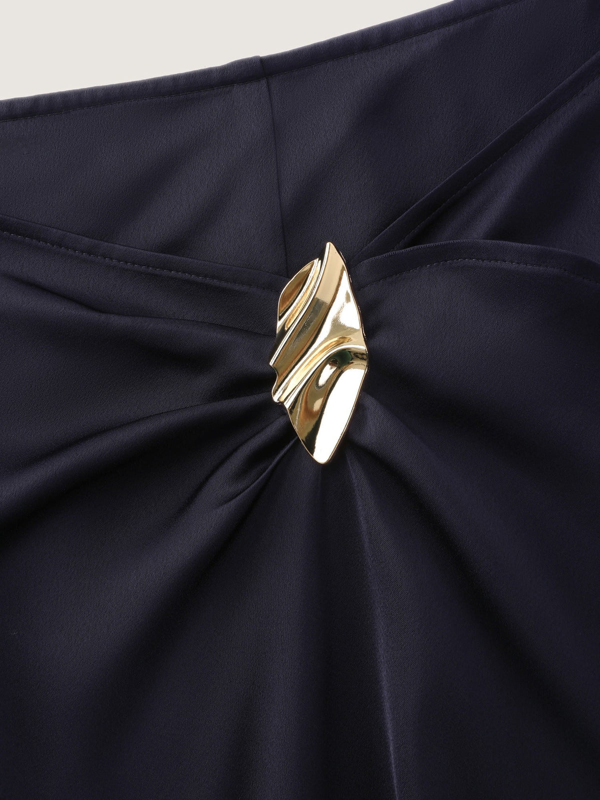 Satin Ruffle Hem Twisted Waist Flowy Skirt