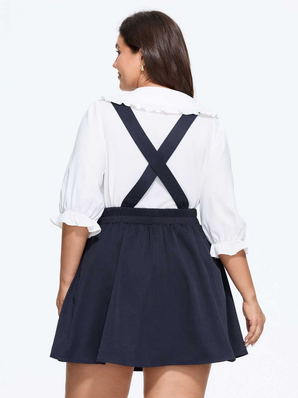 Button Detail Pleated Suspender Mini Skirt