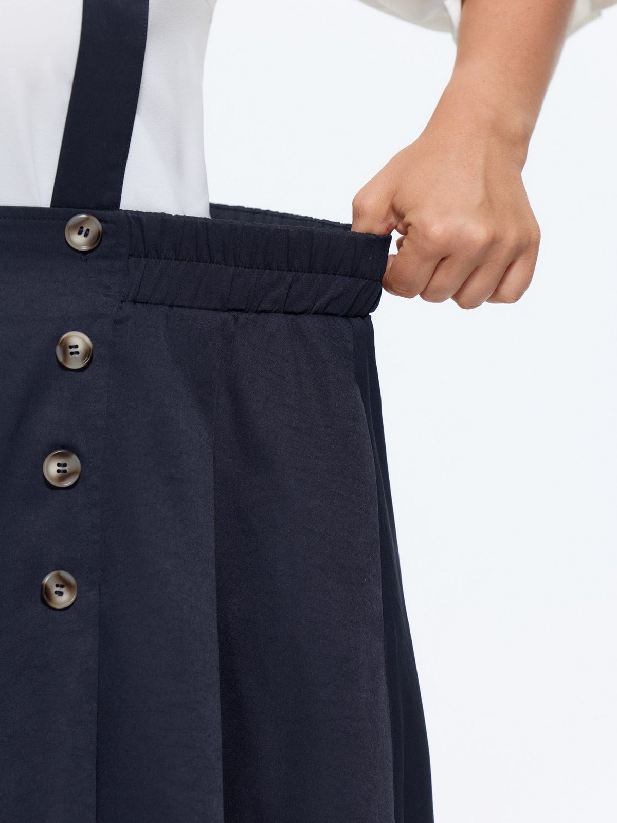 Button Detail Pleated Suspender Mini Skirt