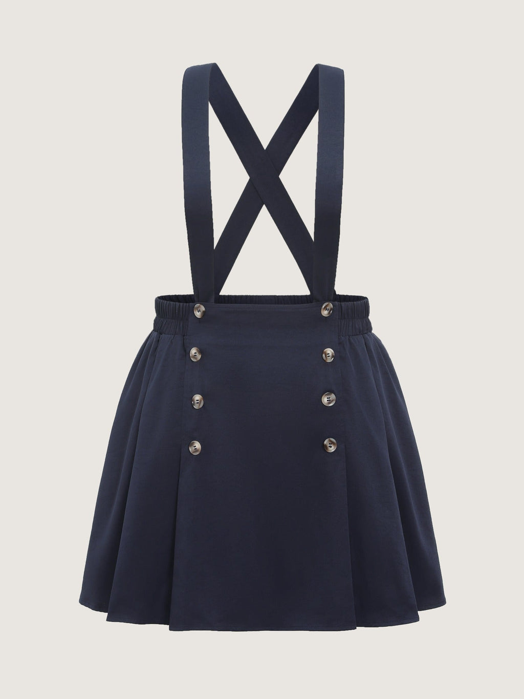 Button Detail Pleated Suspender Mini Skirt