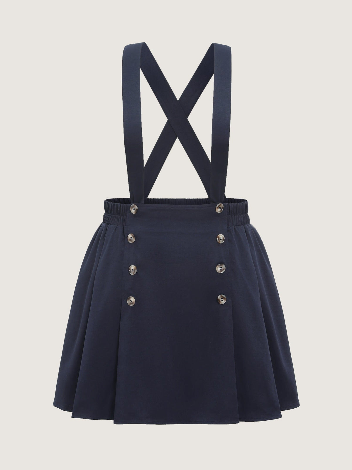 Button Detail Pleated Suspender Mini Skirt