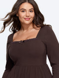 Supersoft Square Neck Lace Trim Bow Detail Blouse