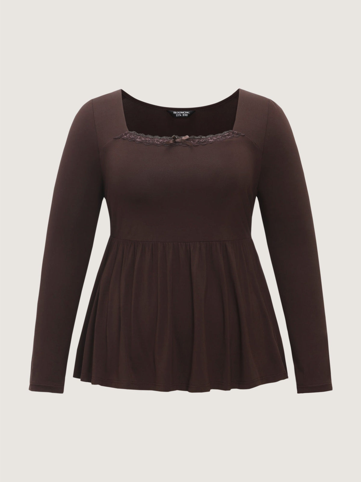 Supersoft Square Neck Lace Trim Bow Detail Blouse
