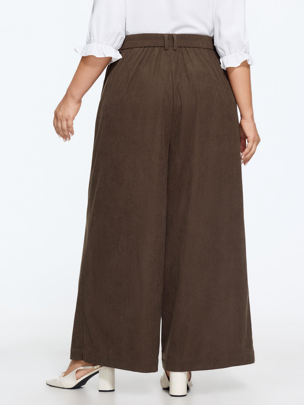 Stretch Button Corduroy Wide Leg Pants
