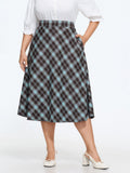 Checkered A‑Line Midi Skirt