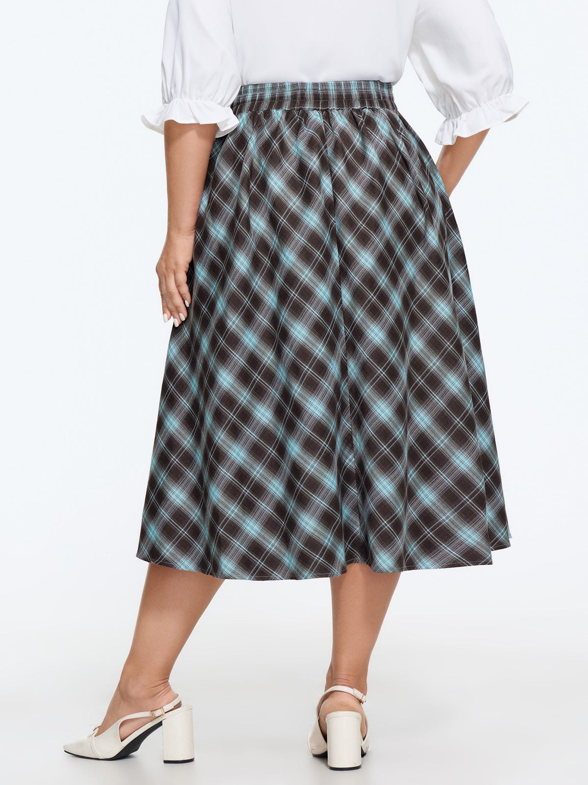 Checkered A‑Line Midi Skirt