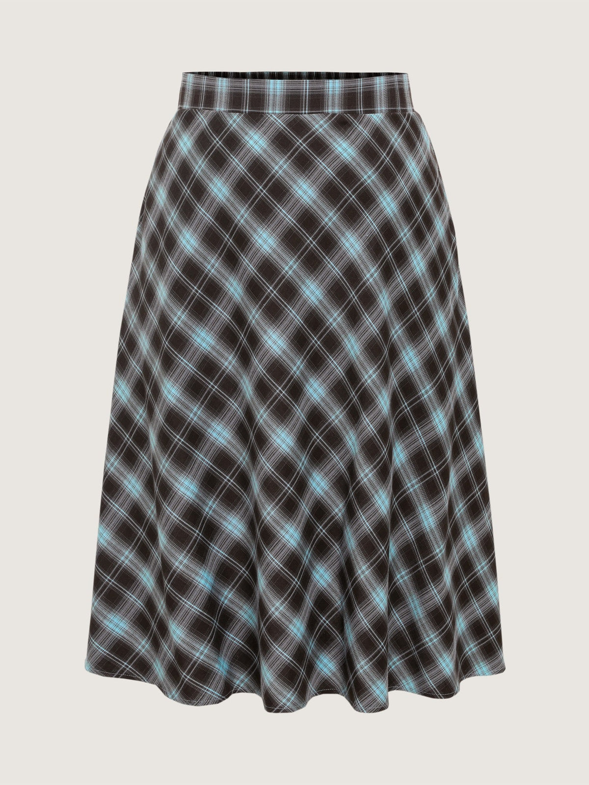 Checkered A‑Line Midi Skirt