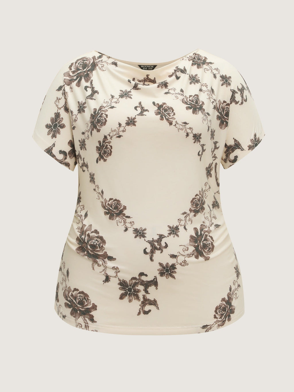 Supersoft Vintage Rose Floral Print Draped Neck T‑Shirt