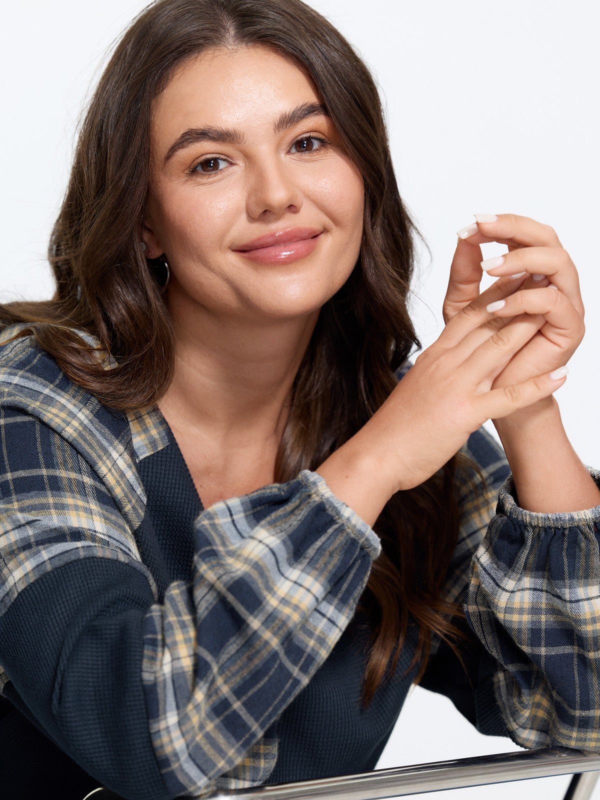 Plaid Splice Raglan Sleeve Waffle Knit Sweatshirt