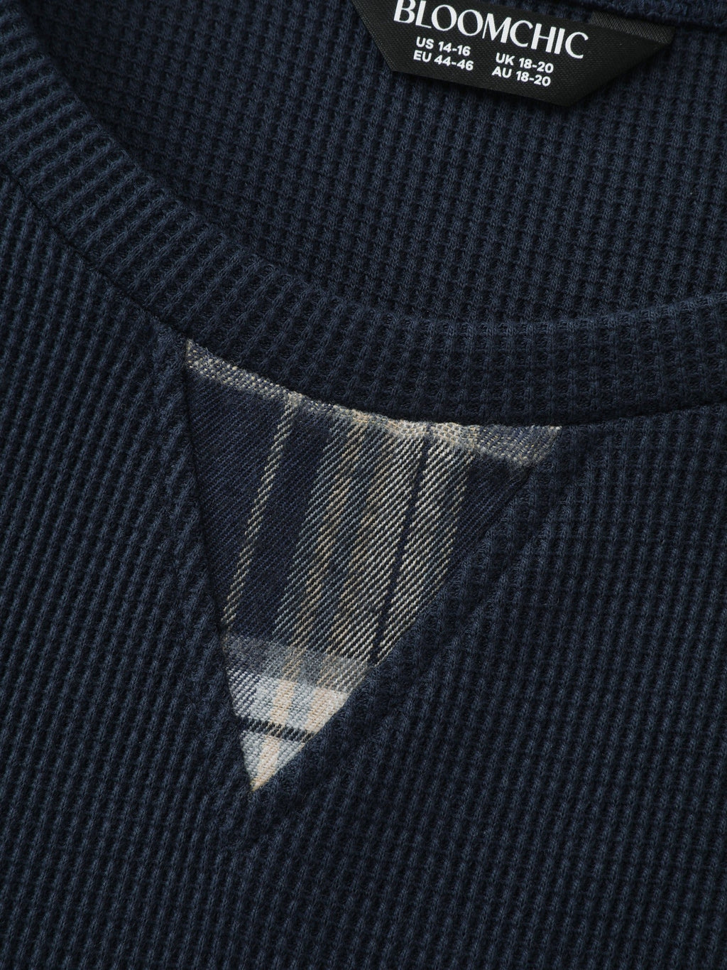 Plaid Splice Raglan Sleeve Waffle Knit Sweatshirt