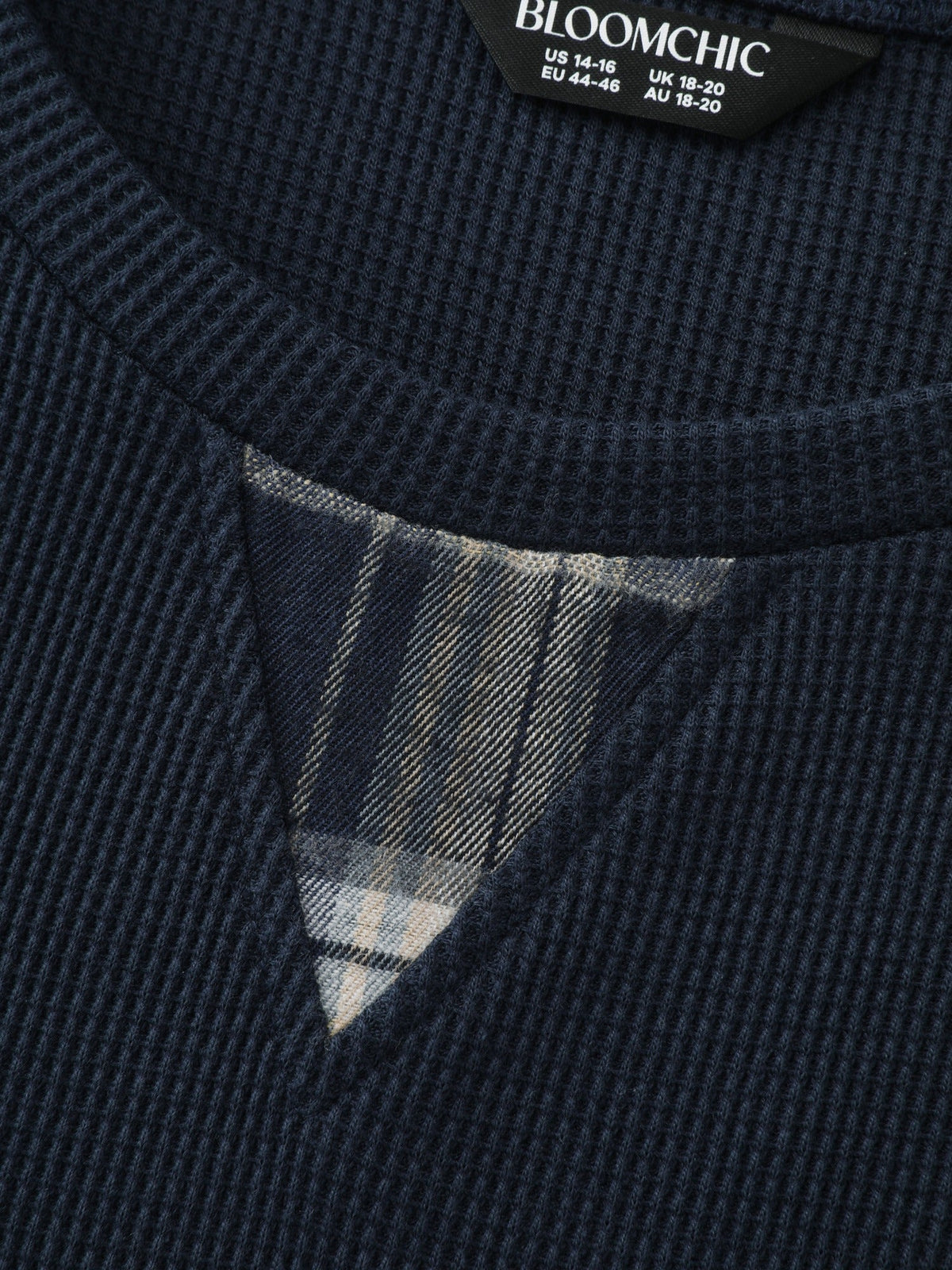 Plaid Splice Raglan Sleeve Waffle Knit Sweatshirt