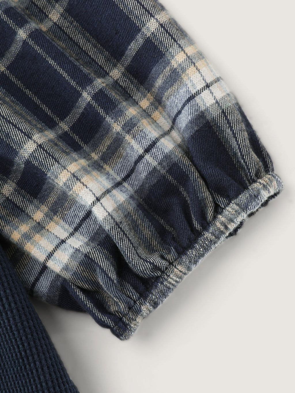 Plaid Splice Raglan Sleeve Waffle Knit Sweatshirt