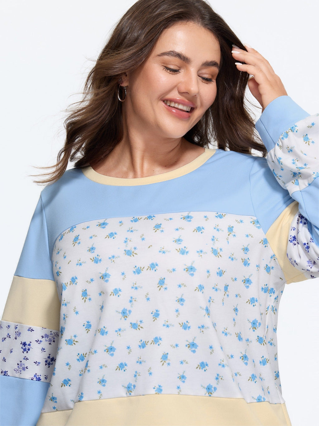 Ditsy Floral Patchwork Color Block Sweatshirt