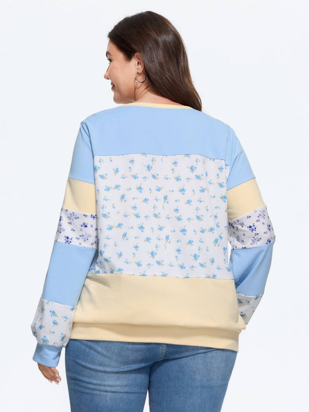 Ditsy Floral Patchwork Color Block Sweatshirt