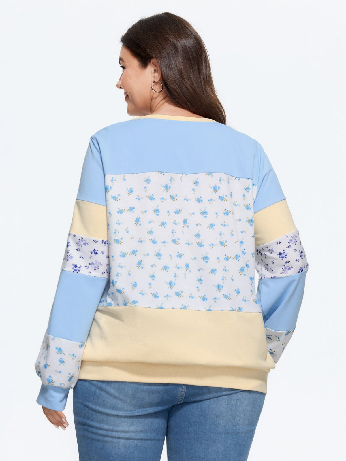 Ditsy Floral Patchwork Color Block Sweatshirt