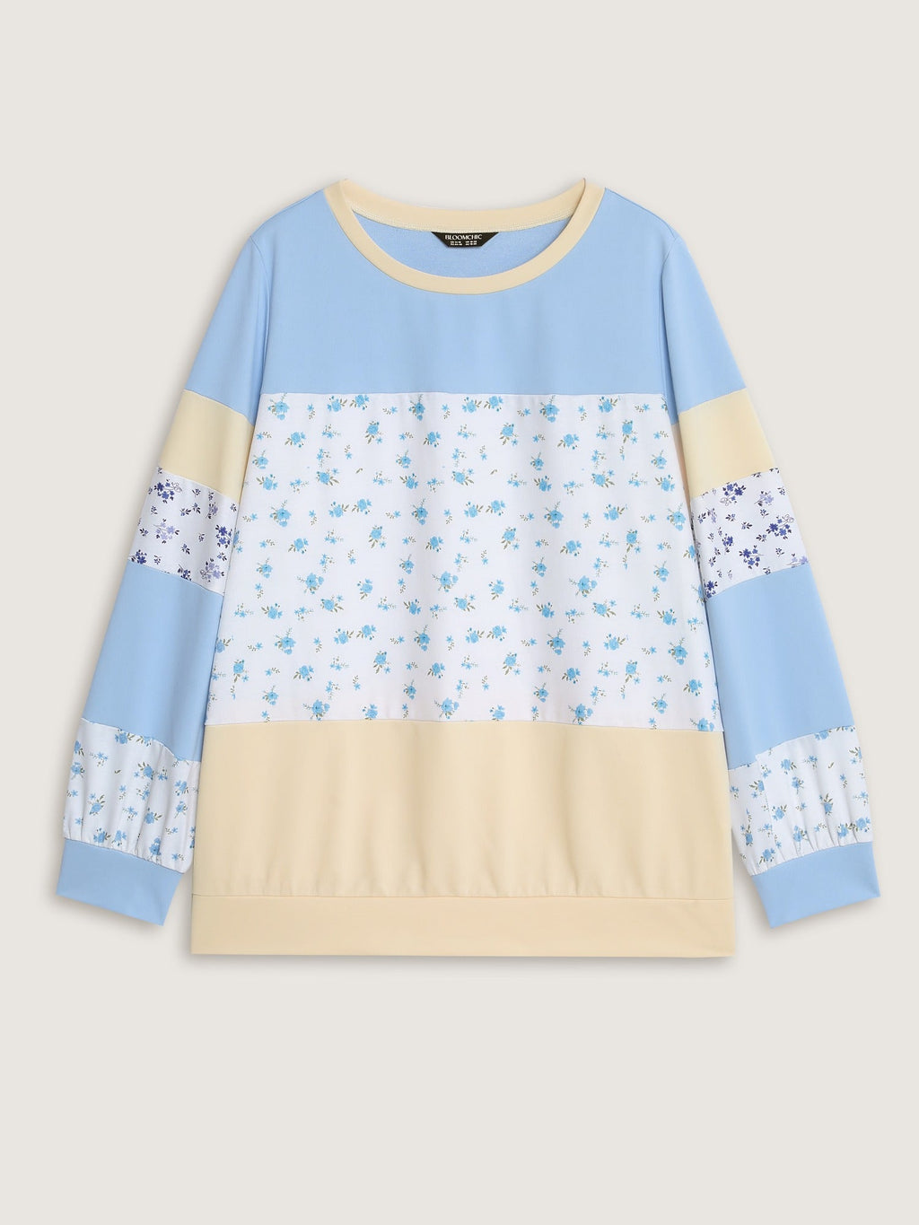 Ditsy Floral Patchwork Color Block Sweatshirt
