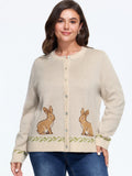 Rabbit Jacquard Round Neck Button Down Cardigan