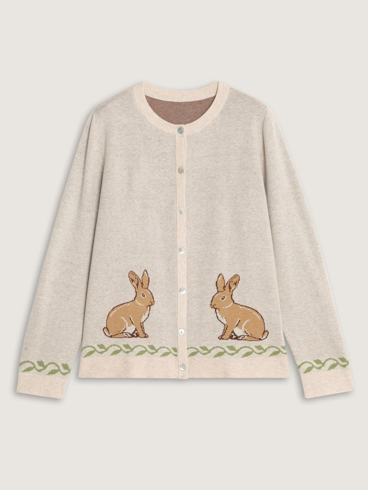 Rabbit Jacquard Round Neck Button Down Cardigan
