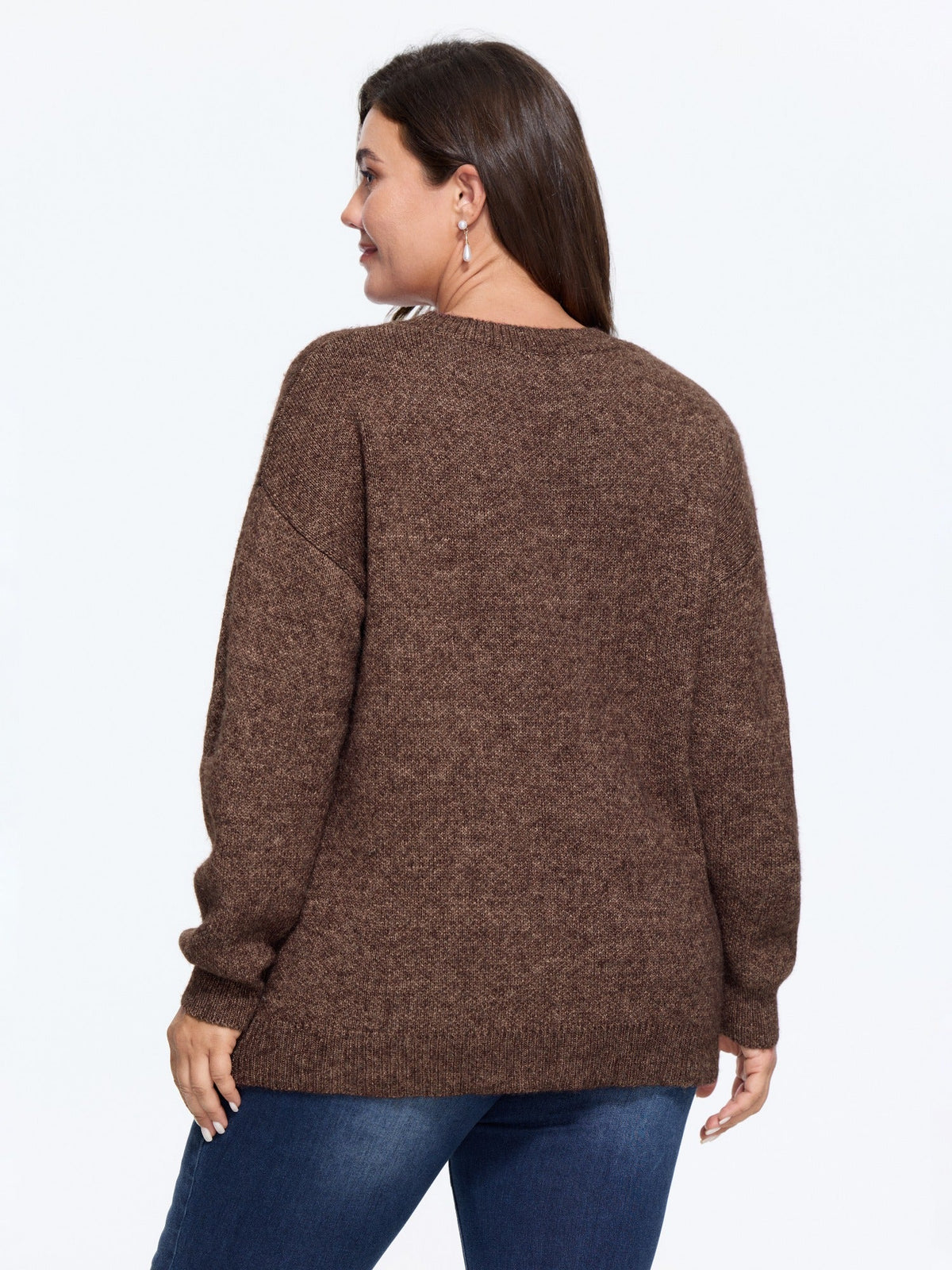 Deer Jacquard Crew Neck Drop‑Shoulder Pullover