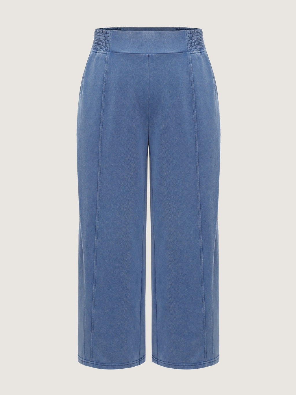 Stretch Washed Shirred Waist Wide Leg Pants