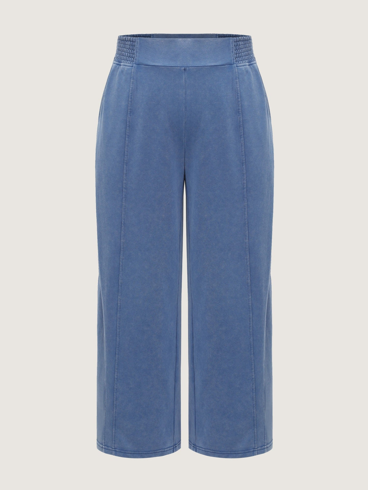 Stretch Washed Shirred Waist Wide Leg Pants