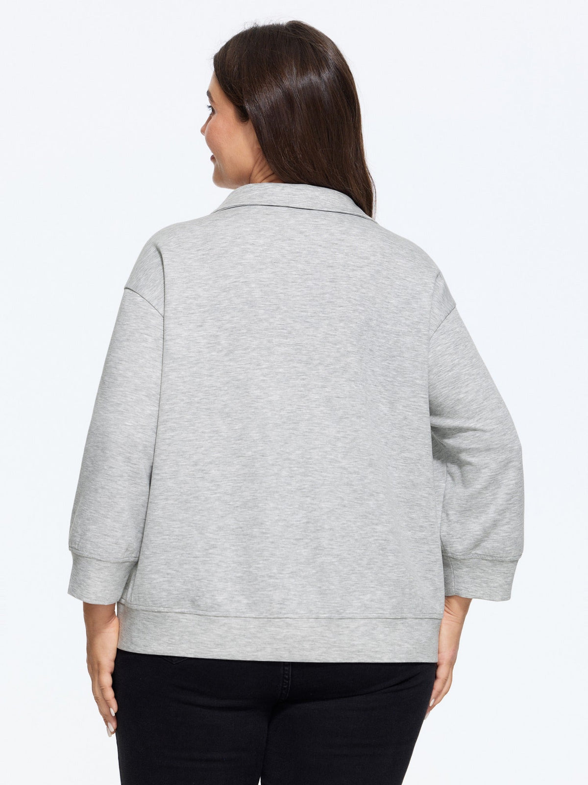 Collared Neck Heather Casual Sweatshirt